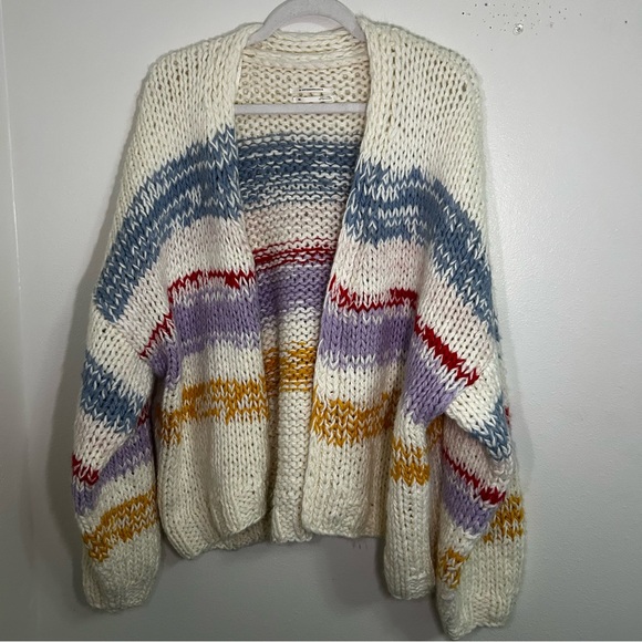 Anthropologie chunky knit colorful striped open cardigan **see description - Picture 2 of 10